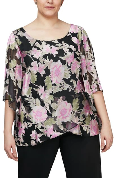 Shop Alex Evenings Floral Scoop Neck Blouse In Black Multi