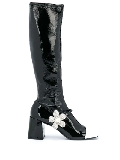 Shop Miu Miu Colour Block Knee-length Boots In Black