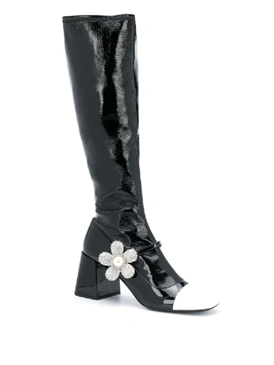 Shop Miu Miu Colour Block Knee-length Boots In Black