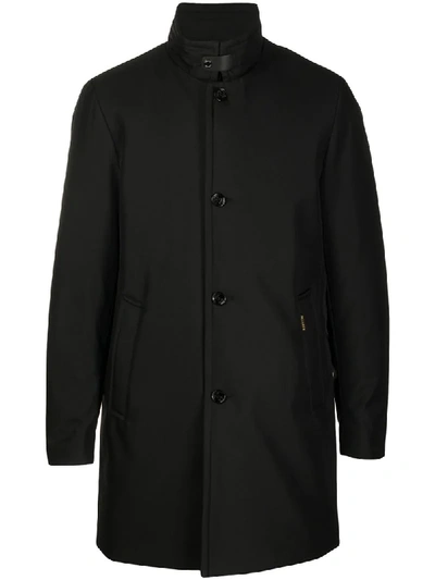 Shop Moorer Stand-up Collar Buttoned Coat In Black