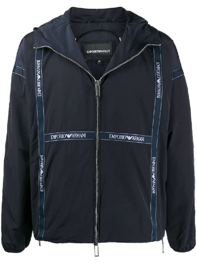 Shop Emporio Armani Logo Tape Hooded Jacket In Blue