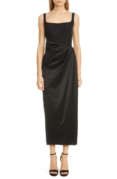 Shop Brandon Maxwell Bustier Satin Skirt Silk Sheath Dress In Black