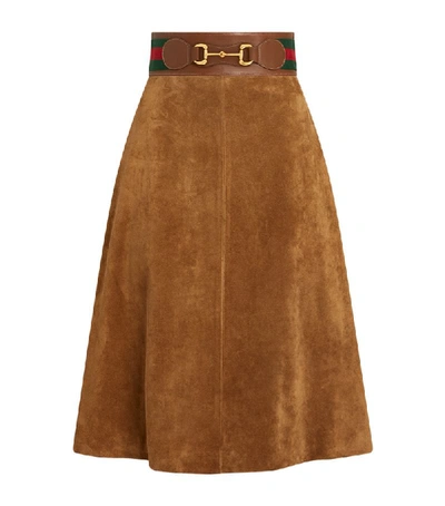 Shop Gucci Belted Suede Skirt