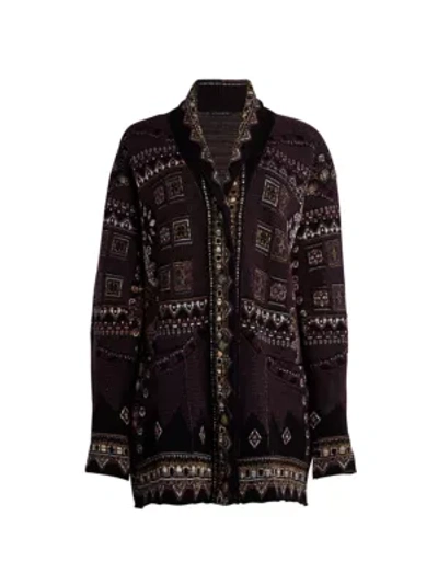 Shop Etro Lurex Intarsia Knit Cardigan In Black