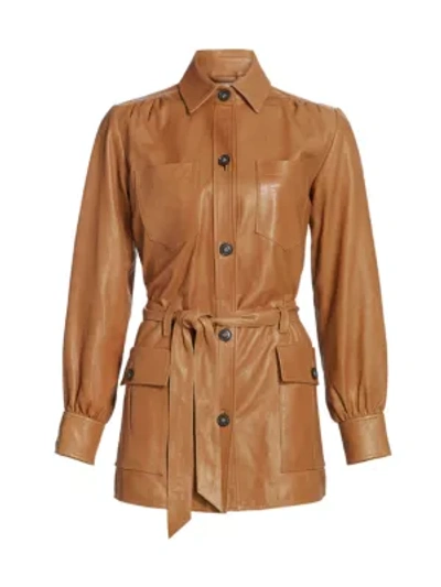 Shop Frame Safari Belted Leather Jacket In Camel