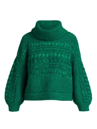 Shop Alice And Olivia Francine Merino Wool Cropped Turtleneck Sweater In Dark Teal
