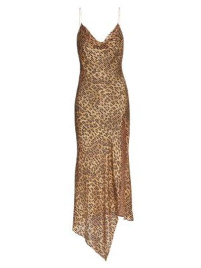 Shop Alice And Olivia Harmony Leopard-print Satin Asymmetric Slip Dress In Spotted Leopard