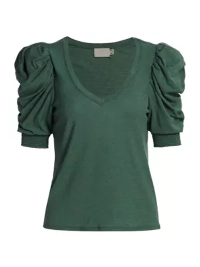 Shop Nation Ltd Women's Celine Puff-sleeve T-shirt In Pine