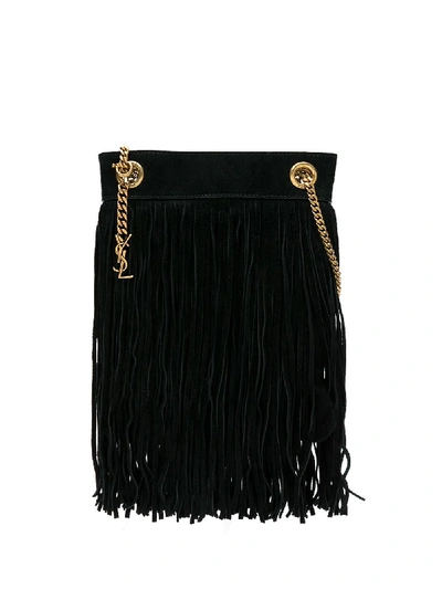 Shop Saint Laurent Grace Fringed Shoulder Bag In Black