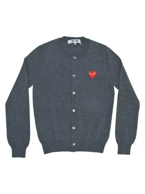 Comme Des Garçons Play Heart Wool Cardigan In Grey | ModeSens