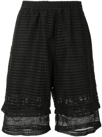 Shop White Mountaineering Mesh Layered Knee-length Shorts In Black