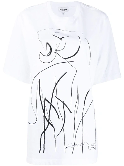 Shop Kenzo Line-drawing T-shirt In White