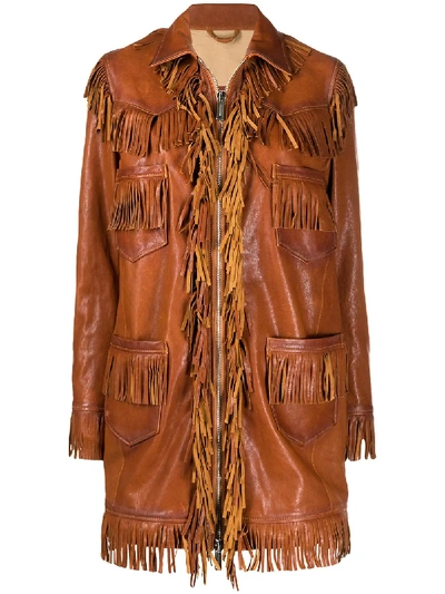 Shop Dsquared2 Fringed Leather Coat In Brown