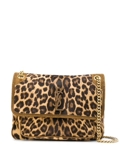 Shop Saint Laurent Niki Leopard-print Shoulder Bag In Brown