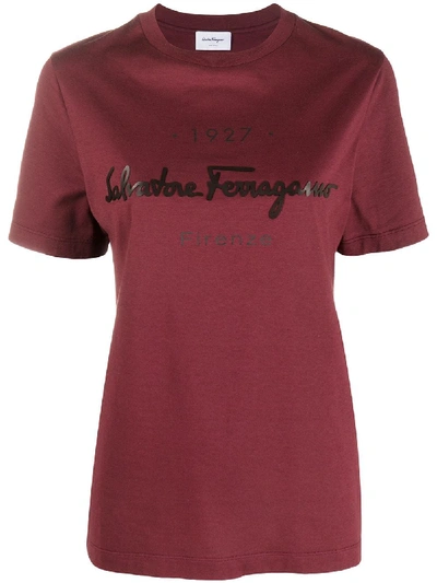 Shop Ferragamo Logo-print Cotton T-shirt In Red
