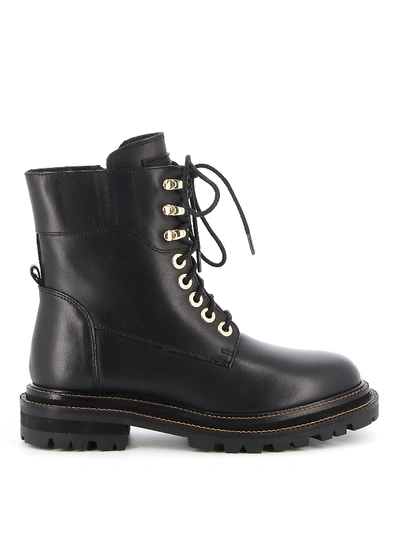 Shop Twinset Zpped Leather Combat Boots In Black
