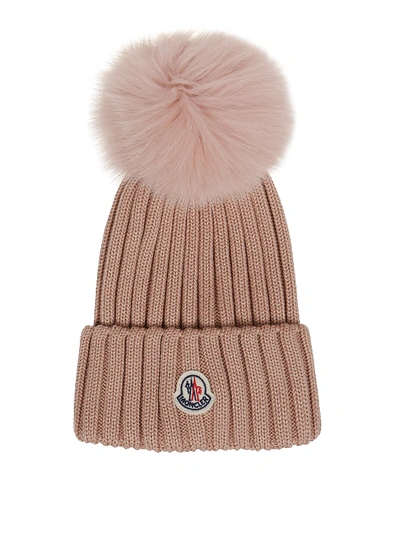 Shop Moncler Pom Pom Wool Beanie In Pink