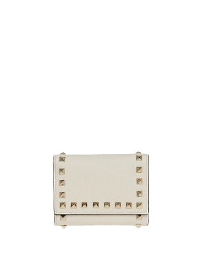 Shop Valentino Rockstud Trifold Wallet In White