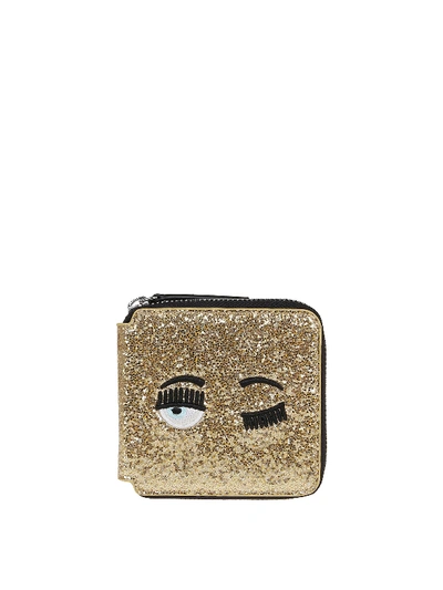 Shop Chiara Ferragni Flirting Glitter Wallet In Gold