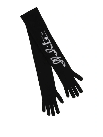 Shop Off-white Logo Intarsia Wool Gloves In Black