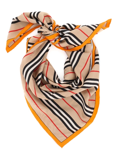 Shop Burberry Iconic Stripe Silk Scarf In Beige