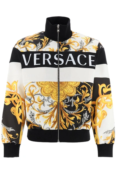 Shop Versace Barocco Acanthus Zip-up Sweatshirt In Bianco Nero Oro (black)