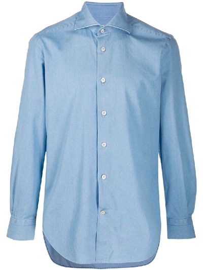 Shop Kiton Spread Collar Buttoned Shirt In Blue