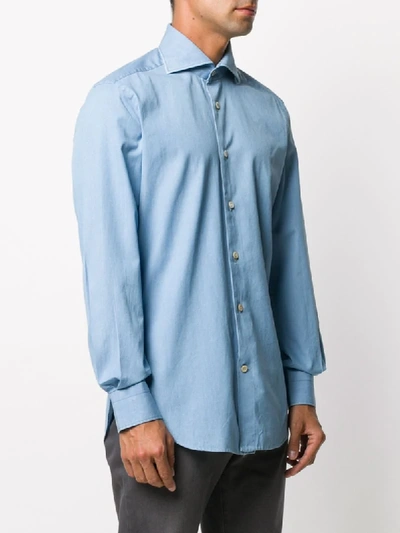 Shop Kiton Spread Collar Buttoned Shirt In Blue