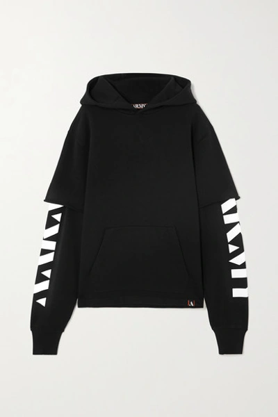 Shop Aarmy Layered Printed Cotton-jersey Hoodie In Black