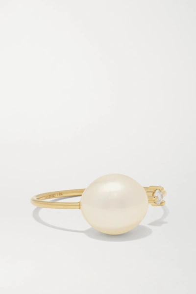 Shop Mizuki 14-karat Gold, Pearl And Diamond Ring