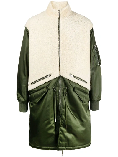 Shop Givenchy Oversized Shearling Panel Coat In Green