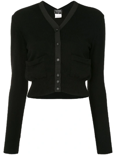 Pre-owned Chanel 1995 Buttoned Cropped Cardigan In Black