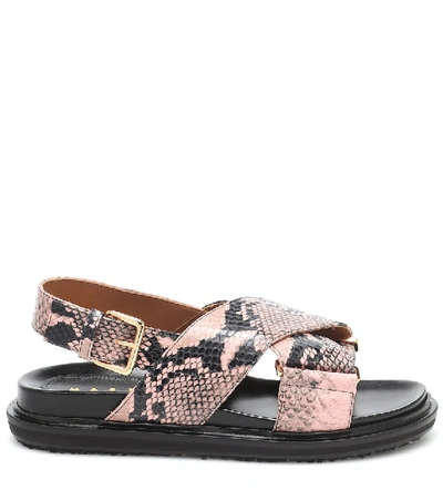Shop Marni Fussbett Snake-effect Leather Sandals In Pink