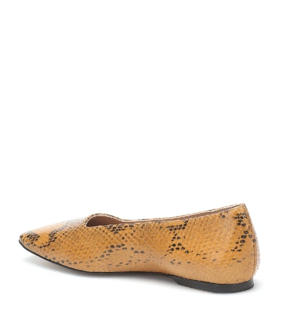 Shop Joseph Snake-effect Leather Ballet Flats In Brown