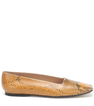 Shop Joseph Snake-effect Leather Ballet Flats In Brown