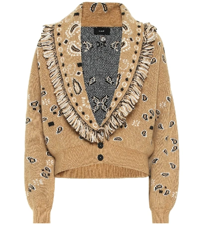 Shop Alanui Cropped Cashmere And Wool Cardigan In Beige