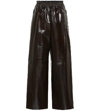 Shop Bottega Veneta High-rise Wide-leg Leather Pants In Brown