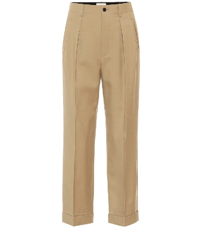 Shop Saint Laurent High-rise Wool Gabardine Pants In Beige