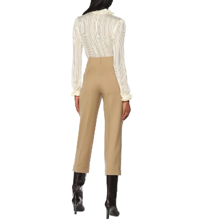 Shop Saint Laurent High-rise Wool Gabardine Pants In Beige