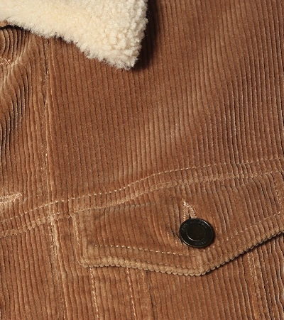 Shop Saint Laurent Shearling-trimmed Corduroy Jacket In Beige