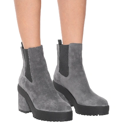 Shop Hogan Suede Ankle Boots In Grey