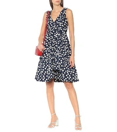 Shop Carolina Herrera Polka-dot Stretch-cotton Minidress In Blue