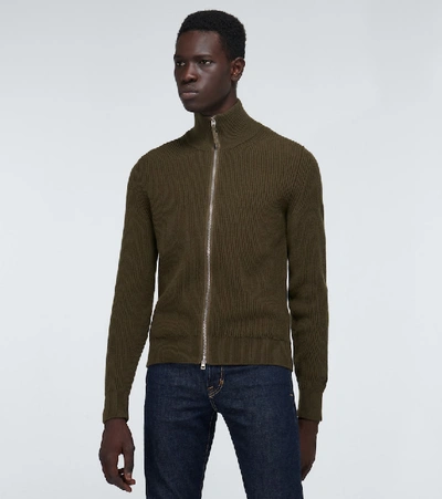 Shop Tom Ford Long-sleeved Zipped Cardigan In Green