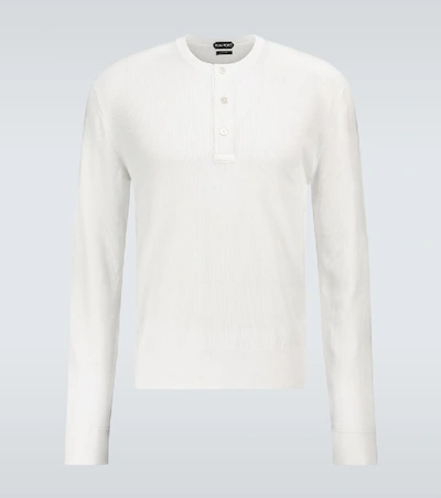 Shop Tom Ford Long-sleeved Ribbed Henley T-shirt In Beige