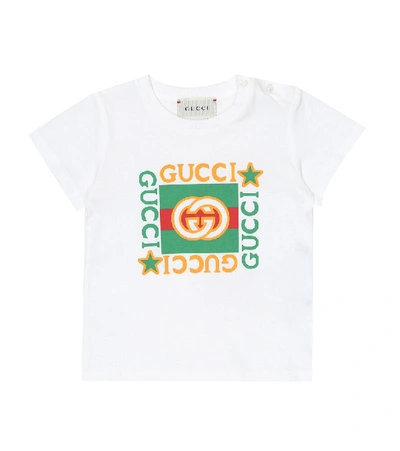 Shop Gucci Baby Logo Cotton T-shirt In White