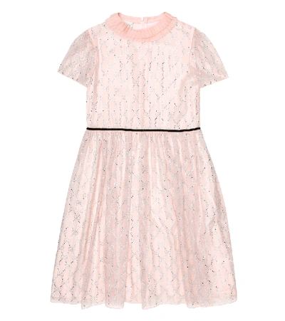 Shop Gucci Gg Embellished Silk Tulle Dress In Pink