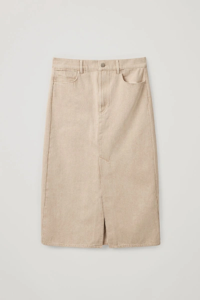 Shop Cos Organic-cotton Long Denim Skirt In Beige