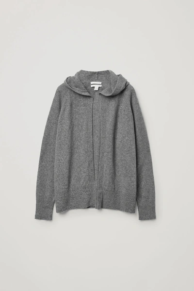 Shop Cos Recycled Cashmere Hoodie With Cardigan Panel In Grey