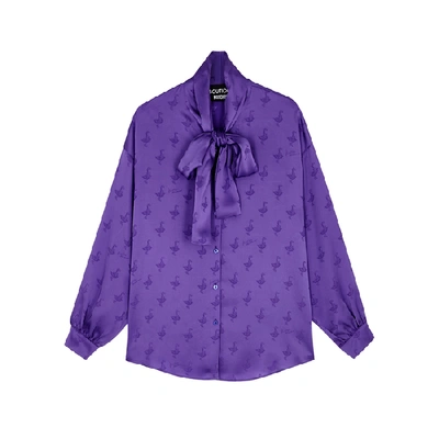 Shop Boutique Moschino Purple Satin Jacquard Blouse