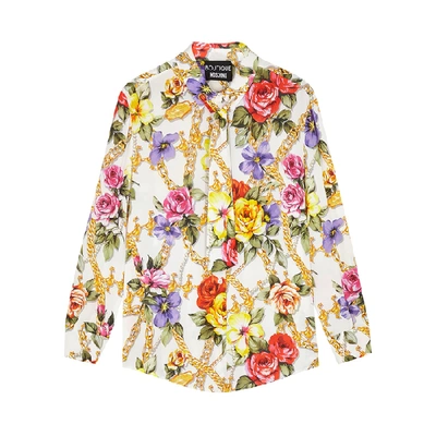 Shop Boutique Moschino White Floral-print Blouse In Purple